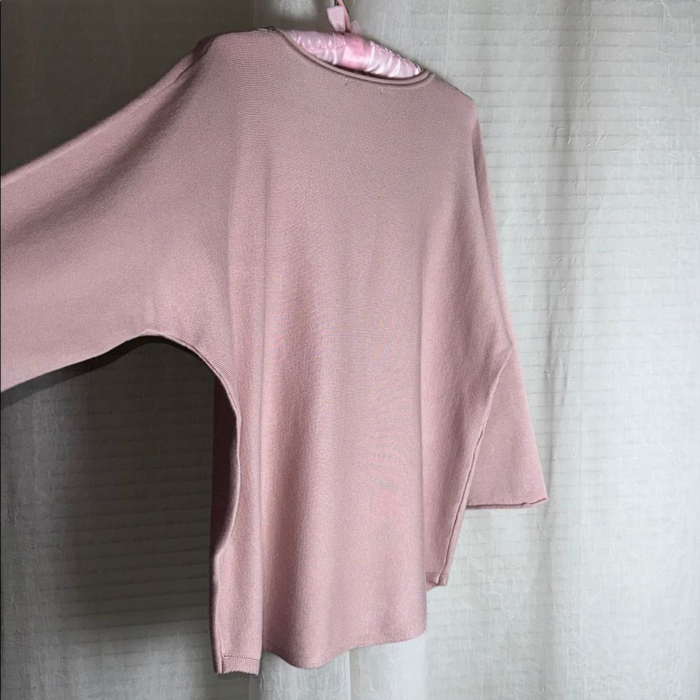 CR XL Pink Crew Dolman Quarter Sleeve Fine Knit Sweater Square Floral Scarf Set - Picture 6 of 12